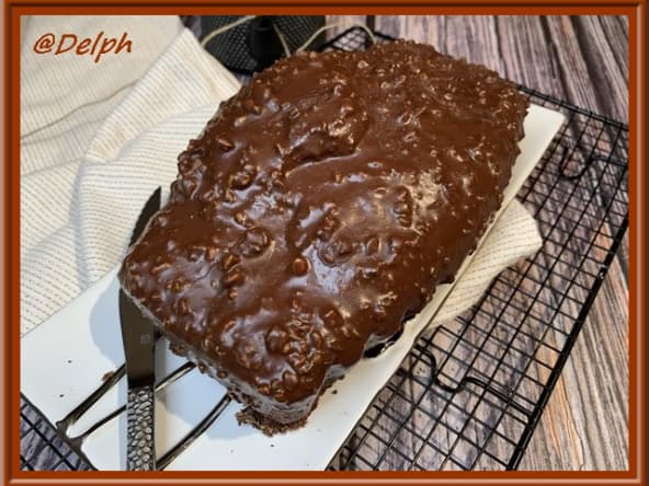 Cake au chocolat noir et son glaçage chocolat pistache