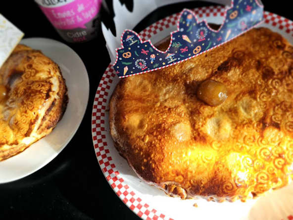 Galette aux amandes, crème de marrons et aux mirabelles