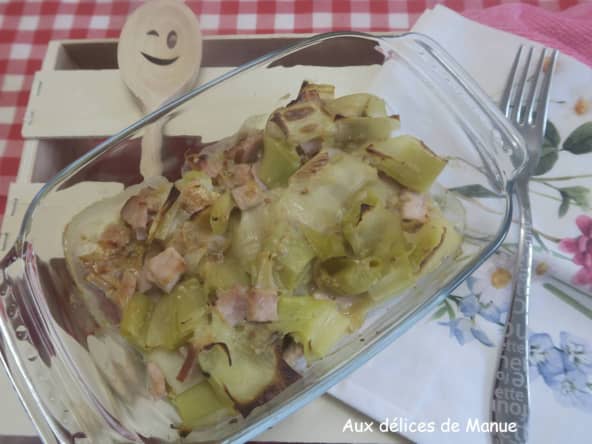 Gratin de poireaux et jambon à la cancoillotte à l'Air Fryer ou au four
