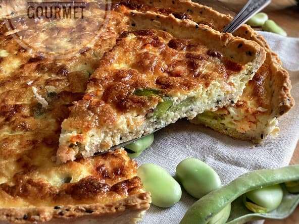 Tarte aux fèves et au saumon fumé