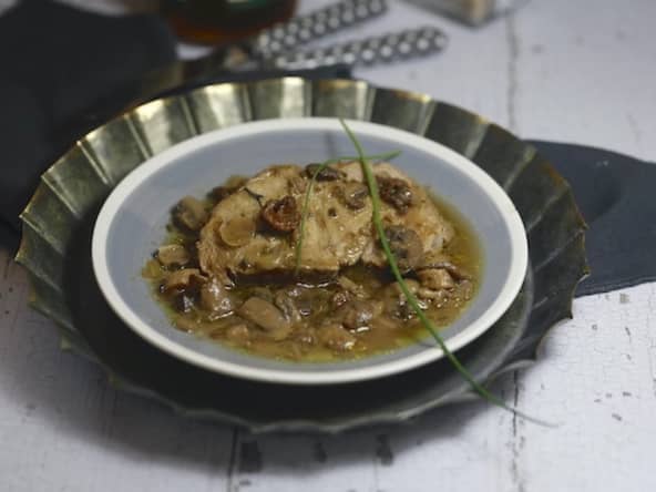 Rôti de veau flambé au whisky et champignons du moment