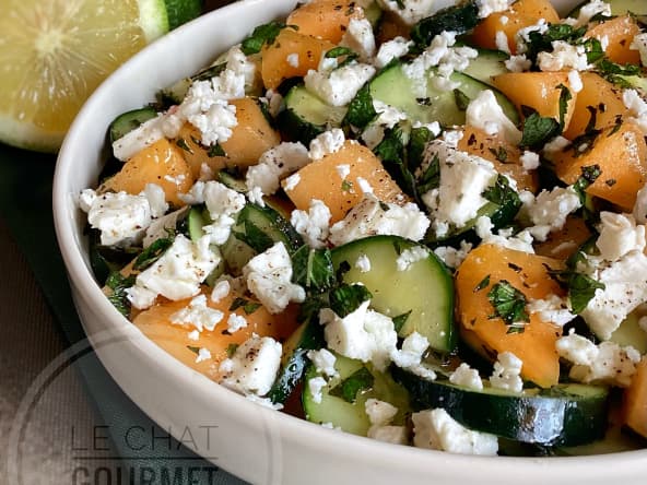 Salade de concombre, melon et feta