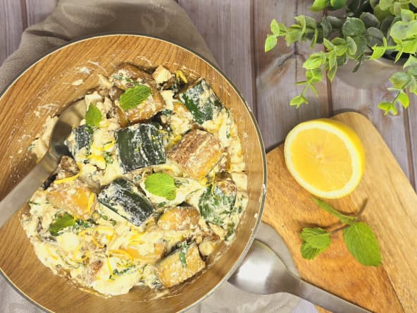 Salade de courgettes fondantes, mozzarelle et burrata