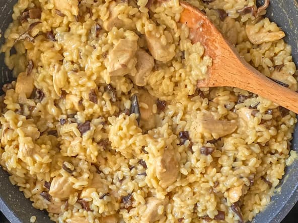 Risotto poulet champignons