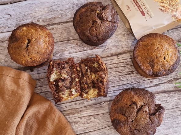 Muffins marbrés aux noix et cœur fondant de chocolat au lait