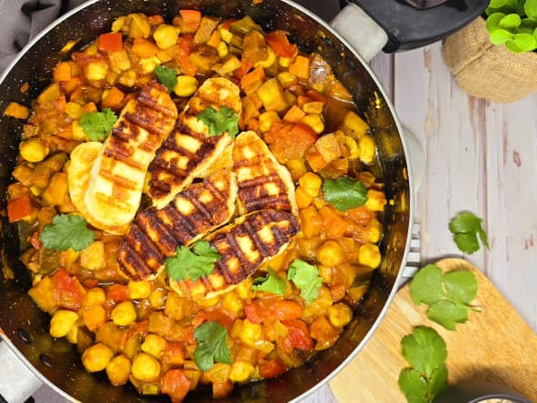 Ragoût de pois chiches au halloumi grillé