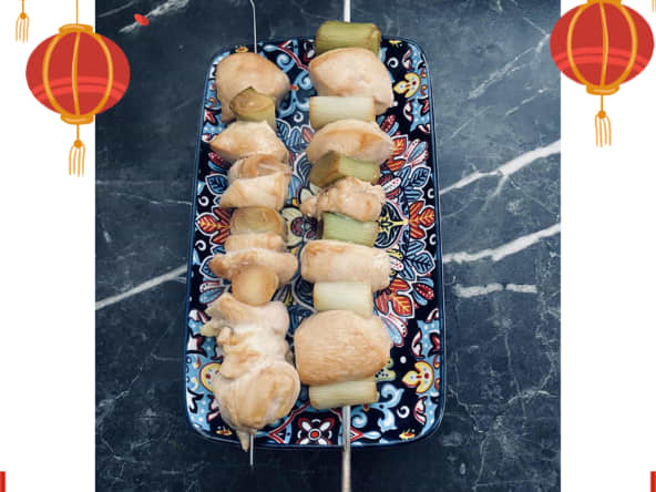 Yakitori de poulet aux poireaux