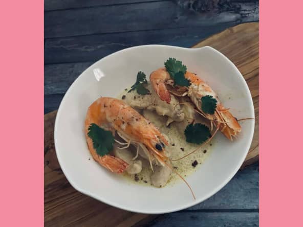 Blanquette exotique de gambas et volaille au lait de coco