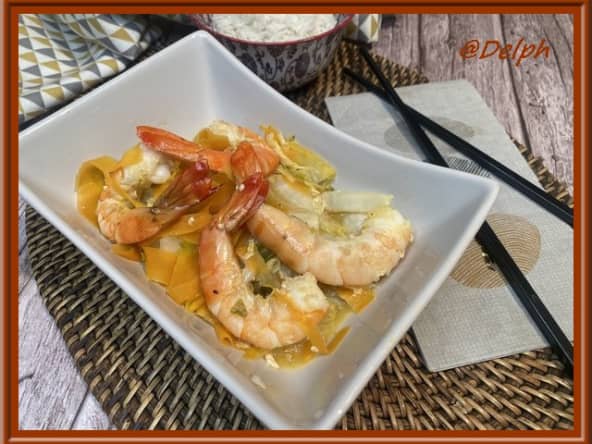 Crevettes sautées au chou chinois