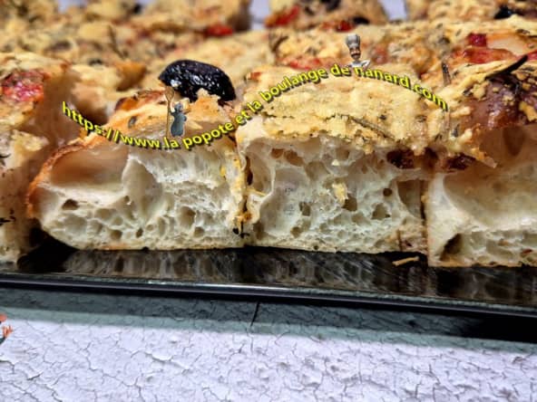 Focaccia aux poivrons et olives noires