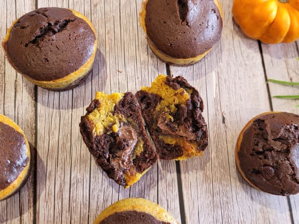 Muffins marbrés butternut chocolat coeur chocolat