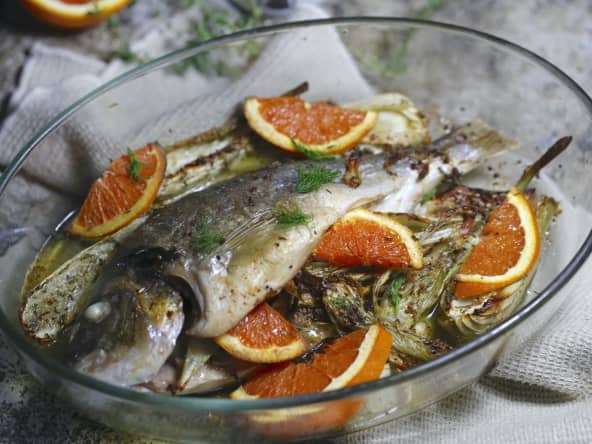 Daurade farcie fenouil orange
