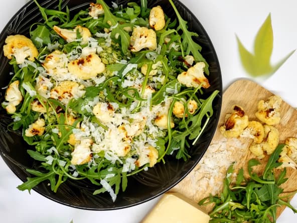 Salade tiède d'Ebly au pesto de roquette et chou fleur grillé