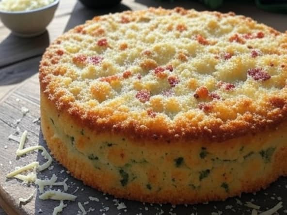 Cake salé aux légumes, lardons et fromage râpé