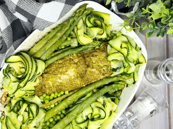 Filet mignon au pesto et légumes printaniers