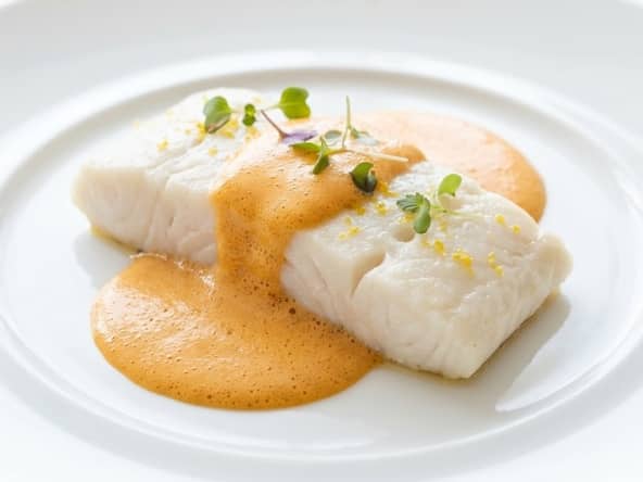 Dos de cabillaud à la vapeur ou poché et sauce à l’orange