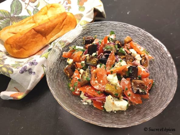 Salade aubergines tomates feta