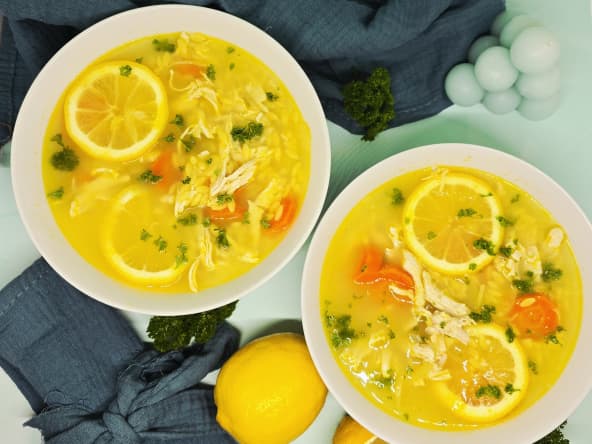 Bouillon de poulet, citron et orzo