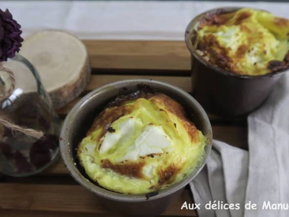 Petit flan de poireau au bacon, flocons d'avoine et chèvre frais