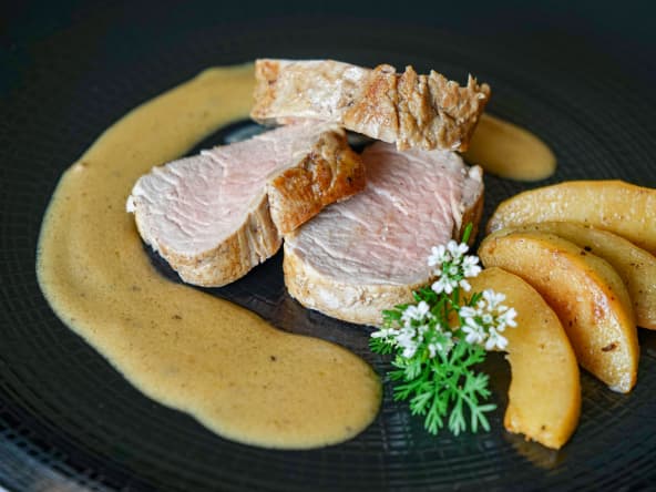 Filet mignon aux pommes et au cidre