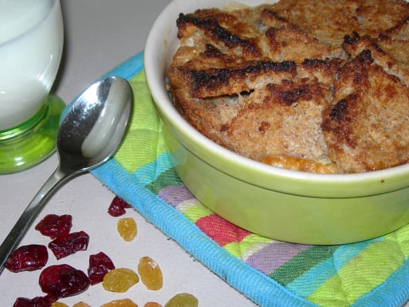 English Bread and Butter Pudding with dried Apricots, Cranberries and Sultana's raisins
