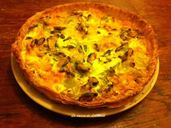 Tarte feuilletée aux moules de bouchot au safran,mimolette vieille et poireaux