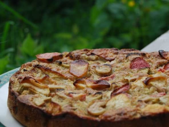 Gâteau pomme et rhubarbe tout doux
