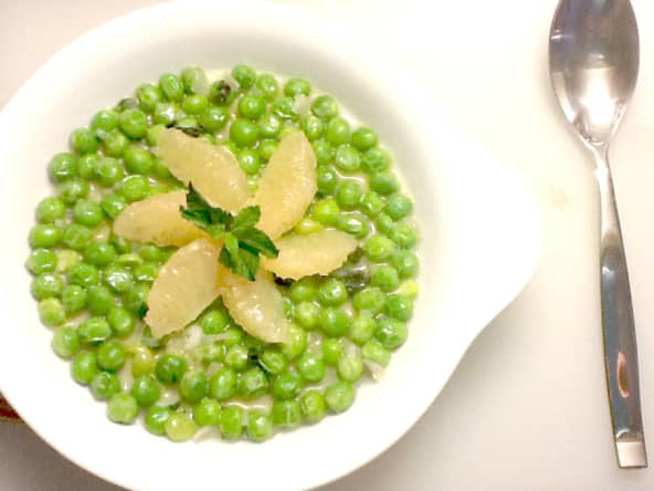 Petits pois « caviar vert », pamplemousse rose menthe fraîche