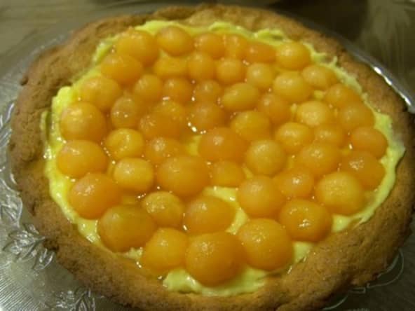 Tarte aux billes de melon pâte sablée à l'huile d'olive et crème pâtissière au citron vert de Vintimille