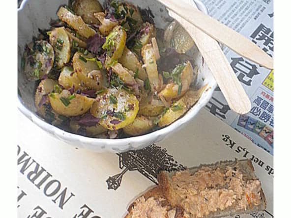 Salade tiède des pomme de terre primeur "entre terre et mer"