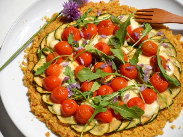 Socca-pizza aux légumes de saison