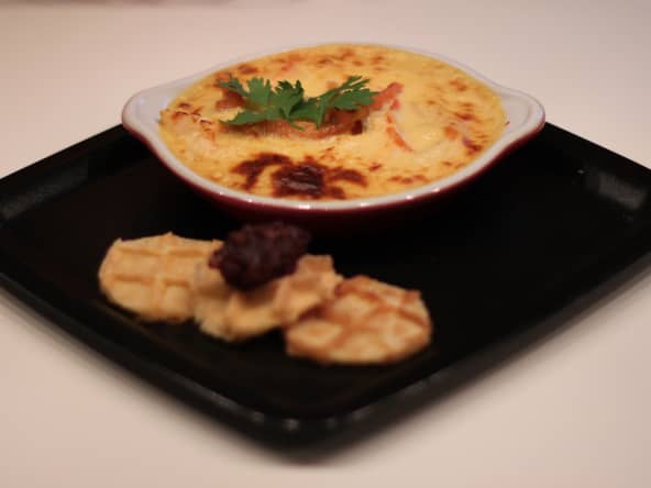 Langouste rouge pochée snackée en sabayon sucré