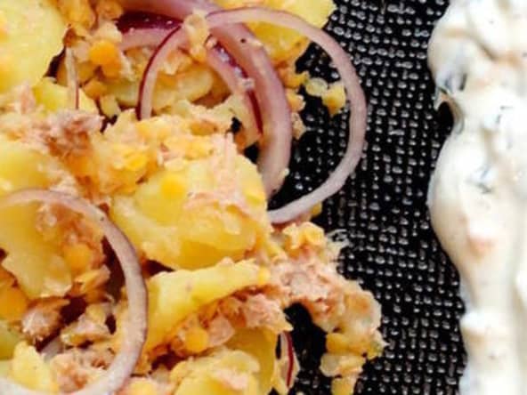 Salade de pdt au thon et sa sauce au fromage blanc