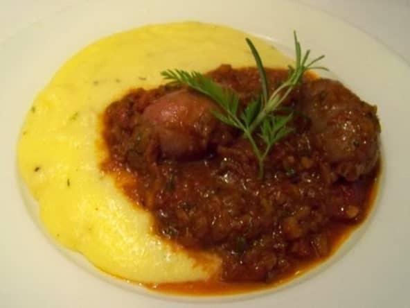Perugines, sauce tomate et Polenta crémeuse