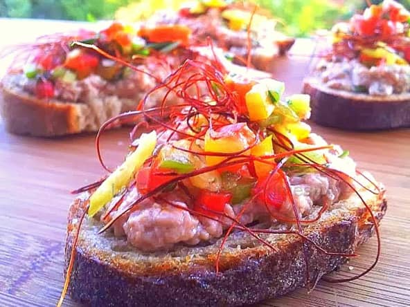 Pintxo de foie de morue et piperade