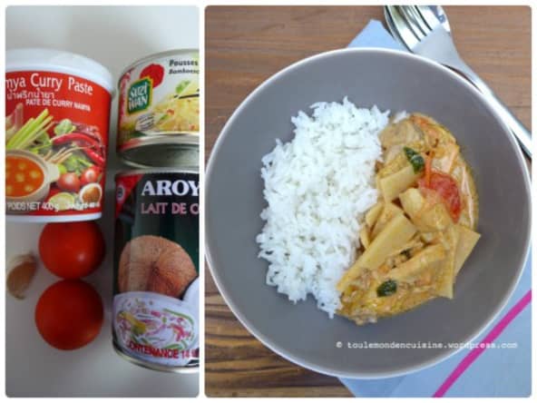 Poulet thaï au curry rouge pousses de bambou et lait de coco