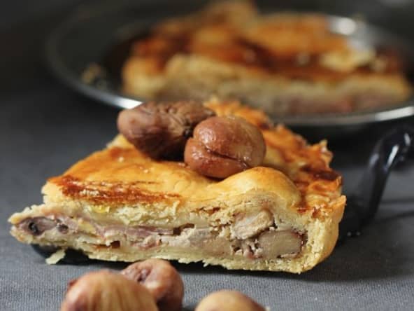 Tourte à la pintade foie gras et châtaignes