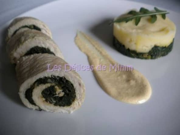Escalopes de dinde farcies aux épinards et à la mozzarella, sauce moutarde au mascarpone