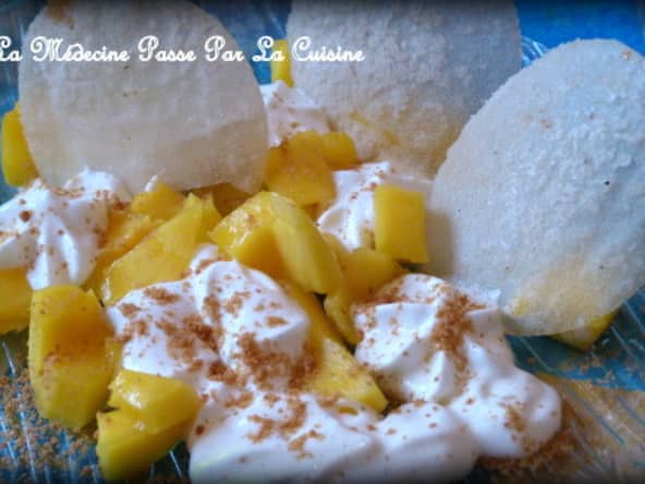 Mangue, crémeux de fromage blanc, speculoos et tuile