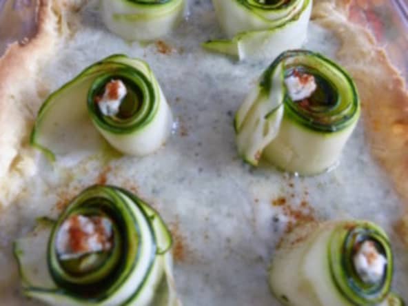 Tarte "fleur" courgette, mozarella burrata et roquefort.