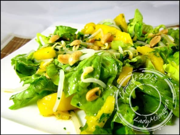 Salade thaï à la mangue, coriandre et soja