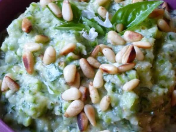 Tartinade aux courgettes, chèvre, basilic et pignons grillés