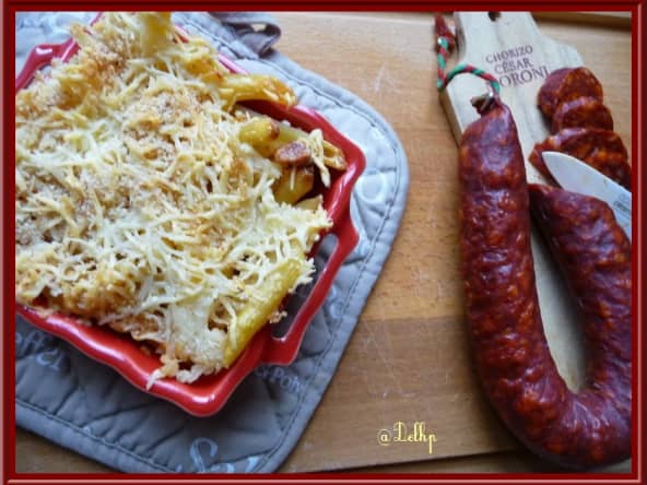 Grâtin de pâtes au chorizo et au curry