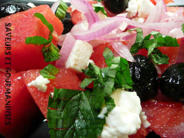 Salade de pastèque, feta et menthe