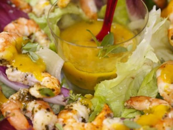 Salade de gambas et salsa de mangue