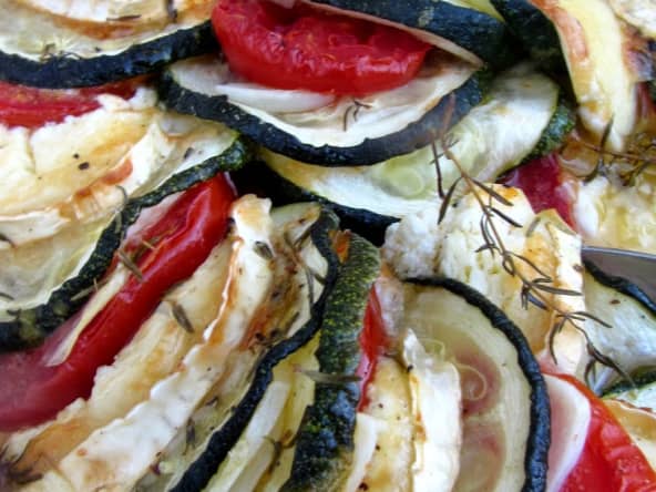 Tian de courgettes, tomates et chèvre