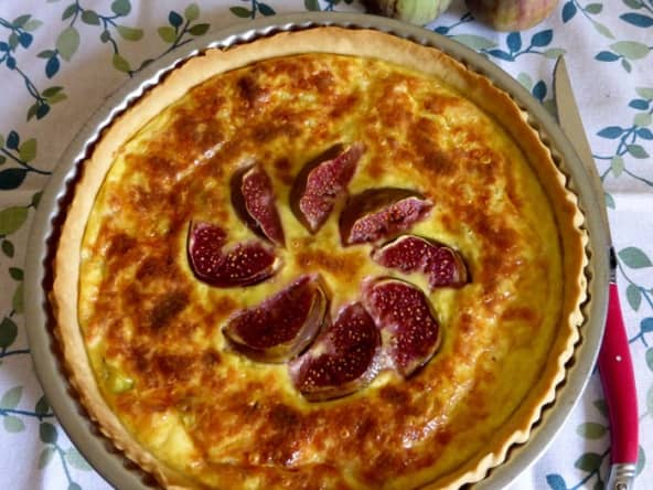 Quiche poireaux, fromage de chèvre et figues
