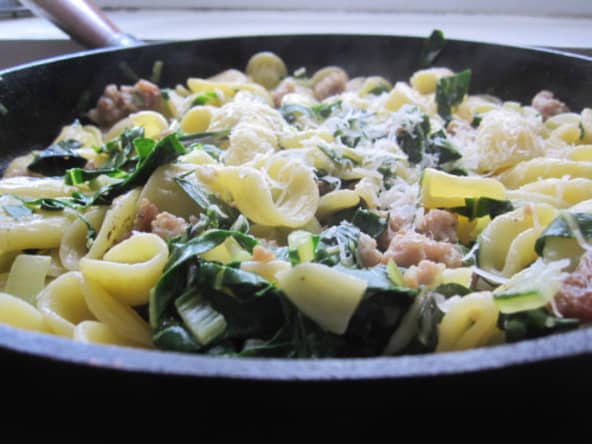 Pâtes aux blettes et au porc