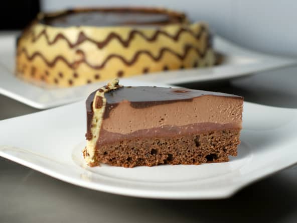 Entremet poire chocolat, biscuit joconde
