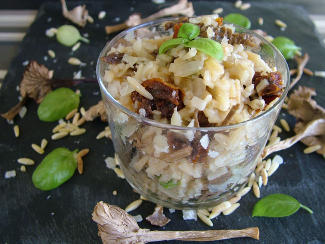 Pastasotto de pâtes grecques aux chanterelles en verrines Recette par